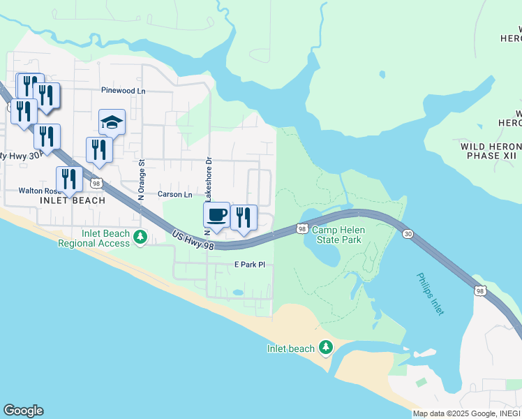 map of restaurants, bars, coffee shops, grocery stores, and more near 10 Grande Pointe Circle in Panama City Beach