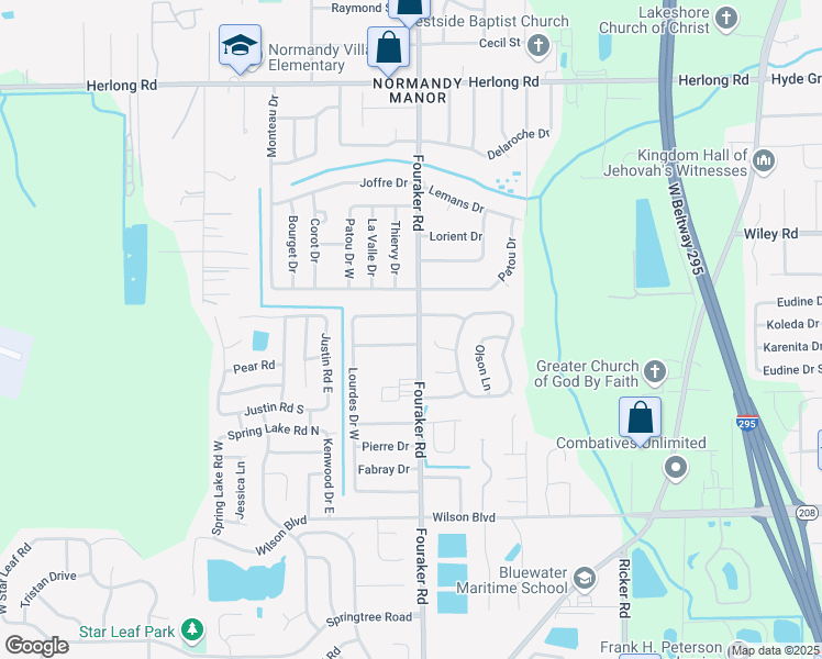 map of restaurants, bars, coffee shops, grocery stores, and more near 2360 Fouraker Road in Jacksonville