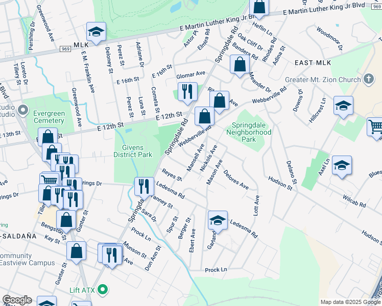 map of restaurants, bars, coffee shops, grocery stores, and more near 4709 Louis Avenue in Austin