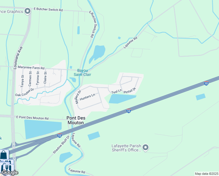 map of restaurants, bars, coffee shops, grocery stores, and more near 35 Teal Lane in Lafayette