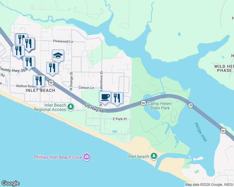 map of restaurants, bars, coffee shops, grocery stores, and more near 378 Grande Pointe Circle in Rosemary Beach