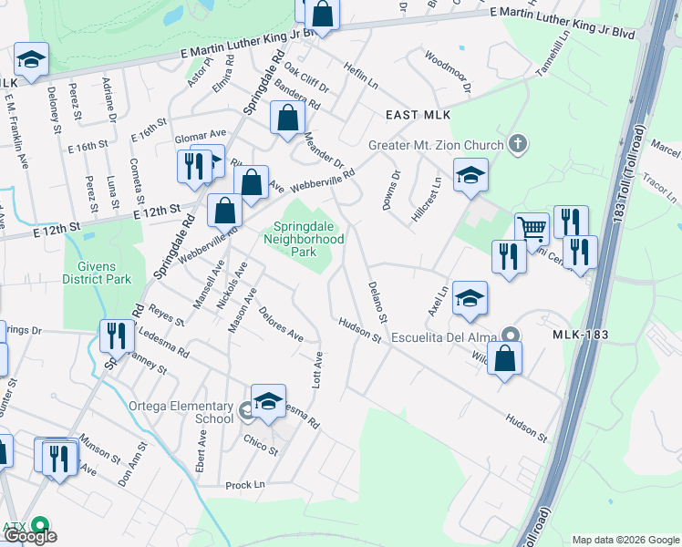 map of restaurants, bars, coffee shops, grocery stores, and more near 1226 Eleanor Street in Austin