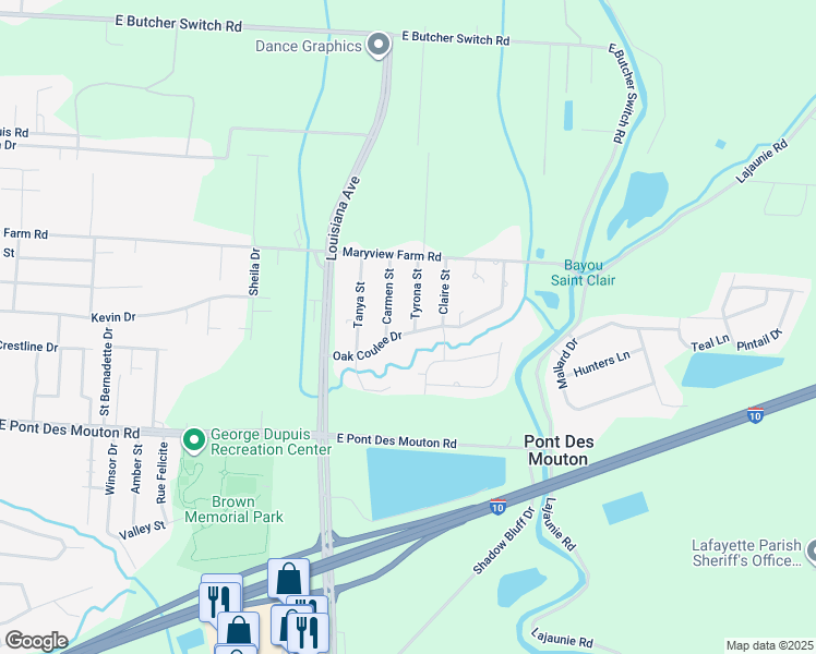 map of restaurants, bars, coffee shops, grocery stores, and more near 116 Tyrona Street in Lafayette