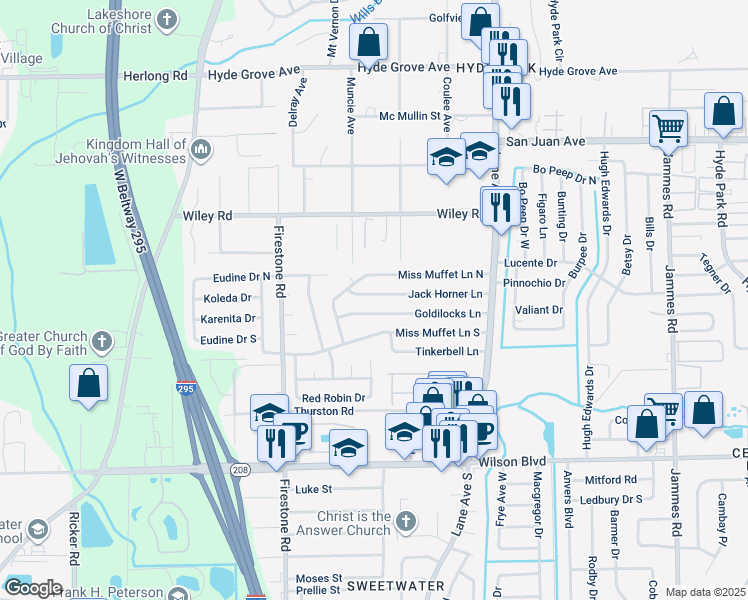 map of restaurants, bars, coffee shops, grocery stores, and more near 6946 Jack Horner Lane in Jacksonville