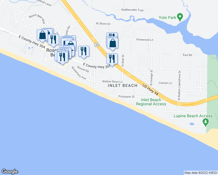 map of restaurants, bars, coffee shops, grocery stores, and more near 293 Winston Lane in Walton County