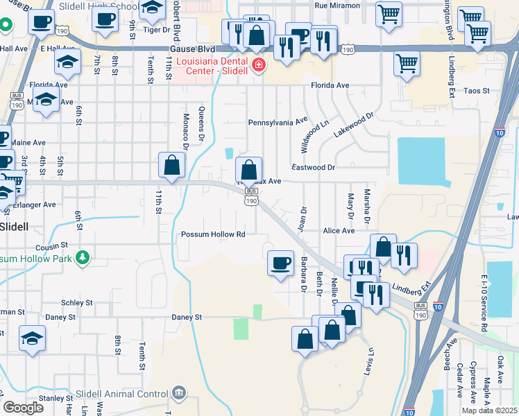 map of restaurants, bars, coffee shops, grocery stores, and more near 1901 Possum Hollow Road in Slidell