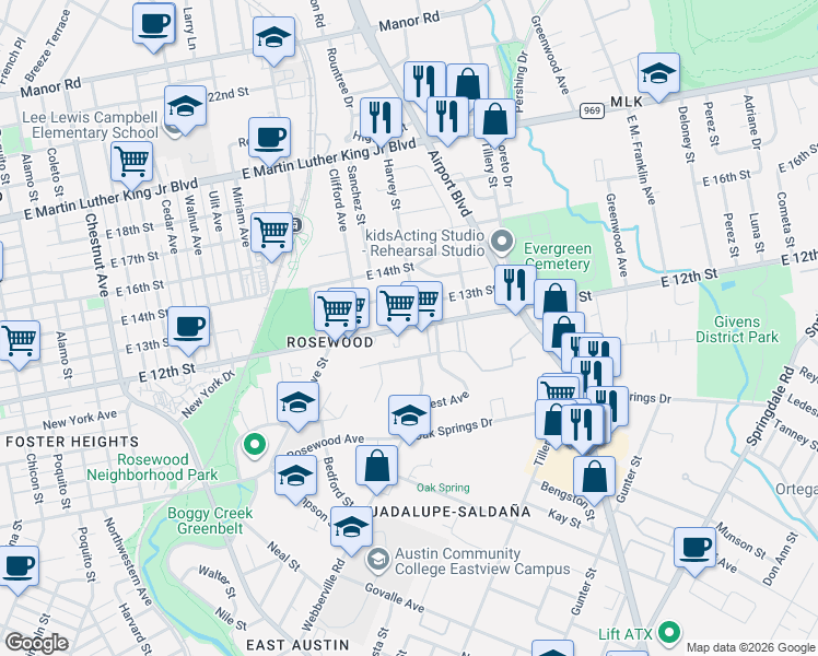 map of restaurants, bars, coffee shops, grocery stores, and more near in Austin