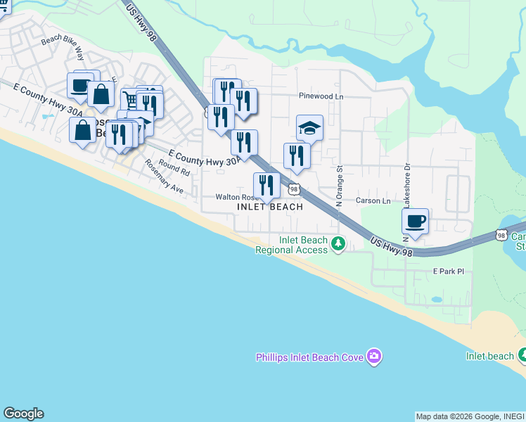 map of restaurants, bars, coffee shops, grocery stores, and more near in Walton County