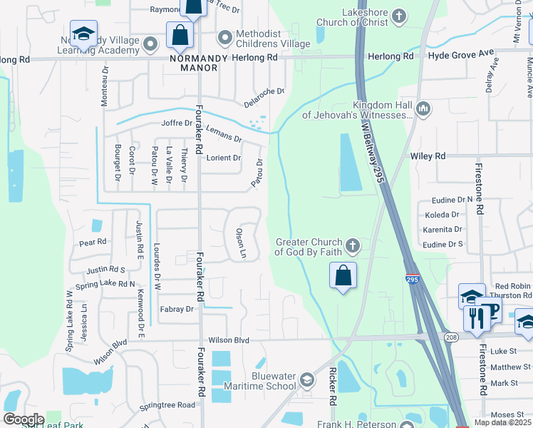 map of restaurants, bars, coffee shops, grocery stores, and more near 2385 Winterwood Circle East in Jacksonville