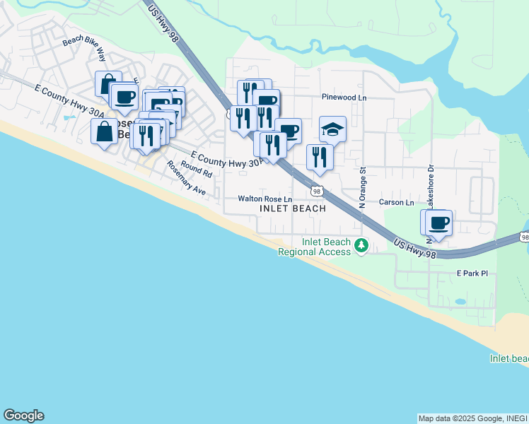 map of restaurants, bars, coffee shops, grocery stores, and more near 293 Winston Lane in Walton County