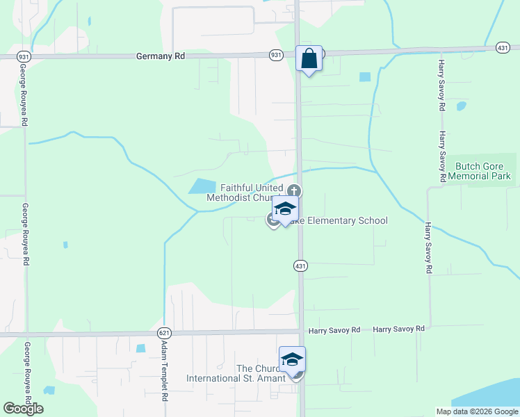map of restaurants, bars, coffee shops, grocery stores, and more near 43504 Elwin Duhe Road in Gonzales