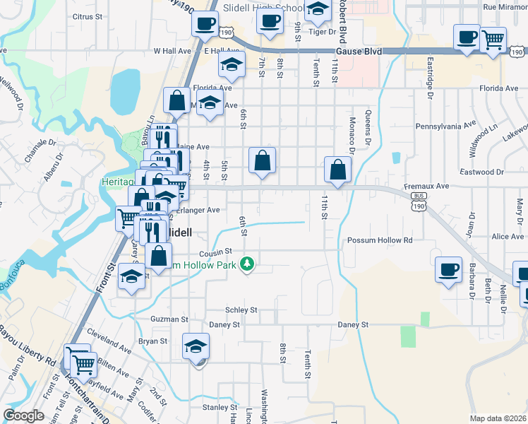 map of restaurants, bars, coffee shops, grocery stores, and more near 2003 7th Street in Slidell