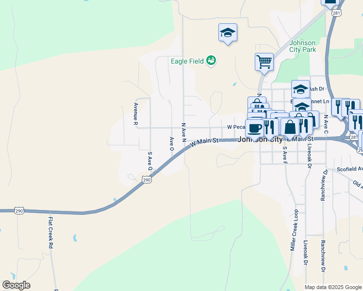 map of restaurants, bars, coffee shops, grocery stores, and more near 600 West Main Street in Johnson City