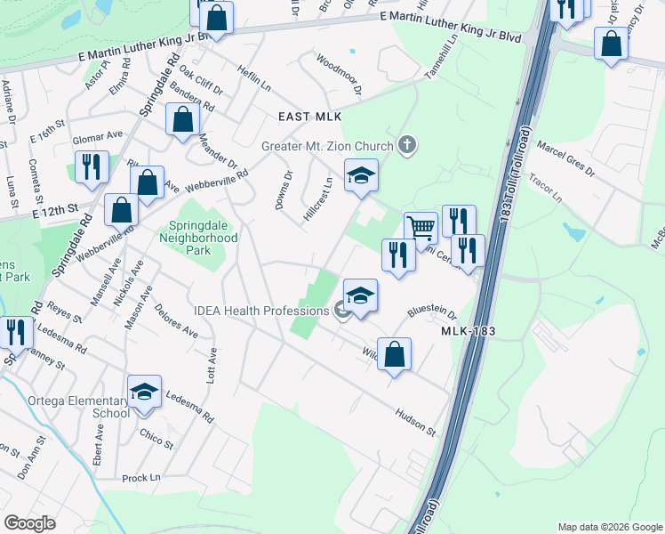 map of restaurants, bars, coffee shops, grocery stores, and more near 1312 Axel Lane in Austin