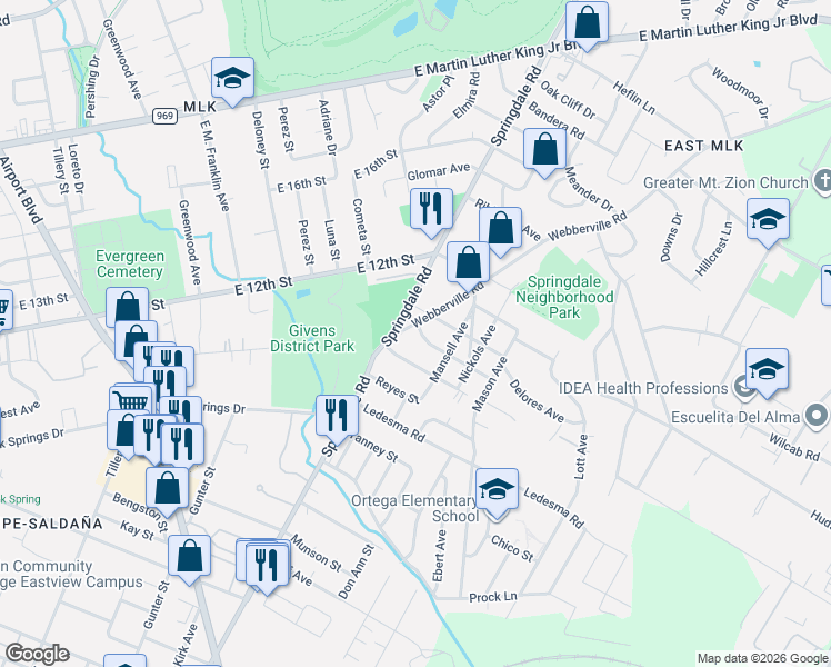 map of restaurants, bars, coffee shops, grocery stores, and more near 4709 Louis Avenue in Austin
