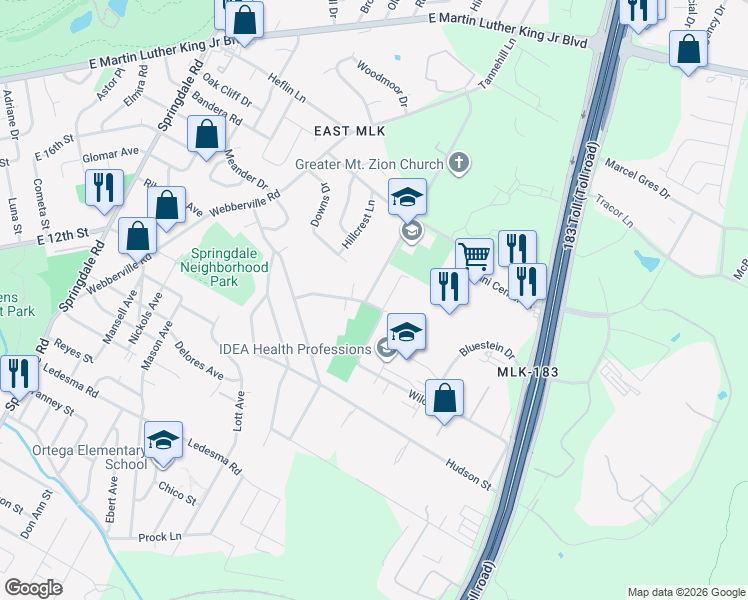 map of restaurants, bars, coffee shops, grocery stores, and more near 1312 Axel Lane in Austin