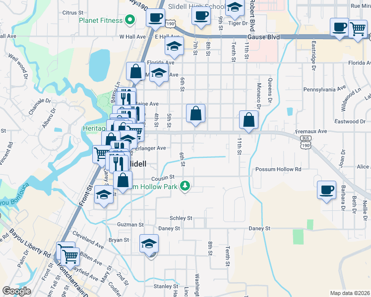 map of restaurants, bars, coffee shops, grocery stores, and more near 2003 7th Street in Slidell