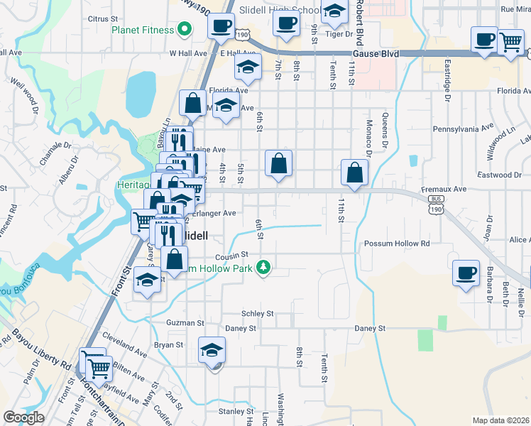 map of restaurants, bars, coffee shops, grocery stores, and more near 2003 7th Street in Slidell