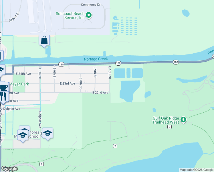 map of restaurants, bars, coffee shops, grocery stores, and more near 1024 East 22nd Avenue in Gulf Shores