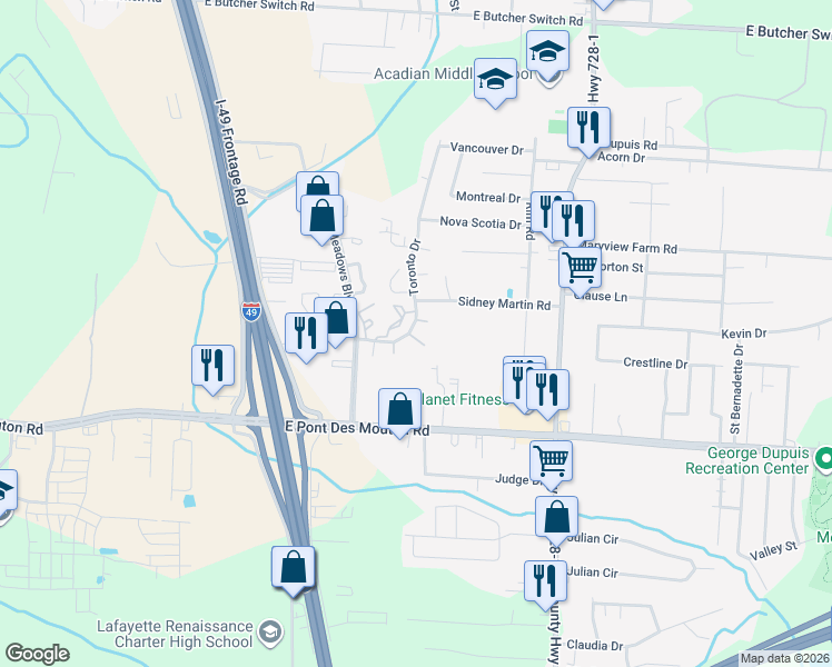 map of restaurants, bars, coffee shops, grocery stores, and more near 12 Morning Glory Square in Lafayette