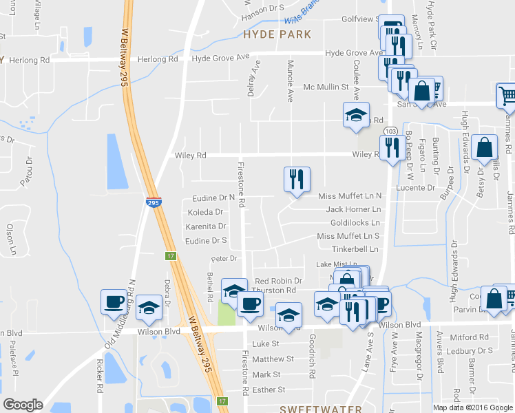 map of restaurants, bars, coffee shops, grocery stores, and more near 2244 Looking Glass Lane in Jacksonville