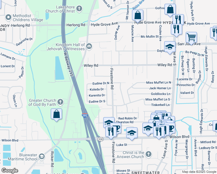 map of restaurants, bars, coffee shops, grocery stores, and more near 2311 Mc Carty Drive in Jacksonville