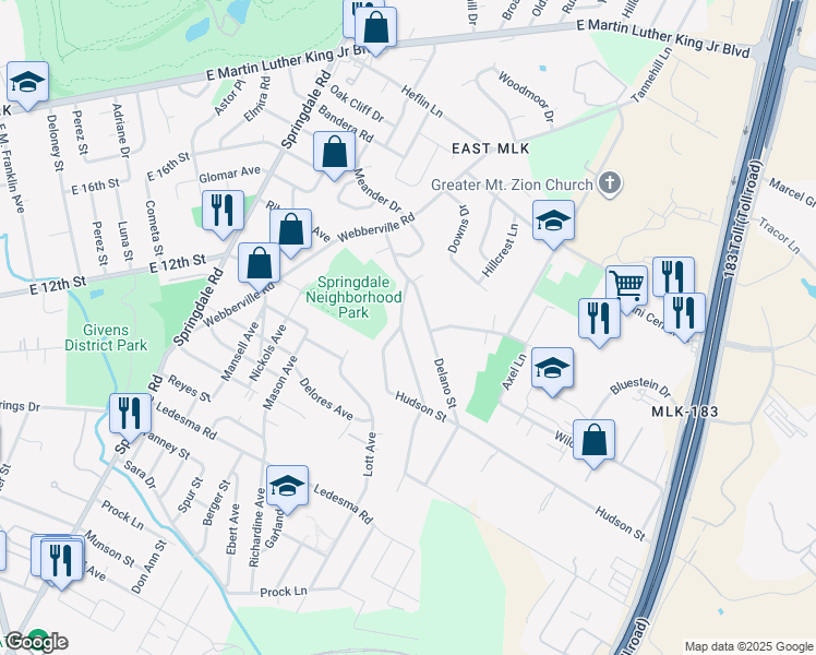 map of restaurants, bars, coffee shops, grocery stores, and more near 1226 Eleanor Street in Austin