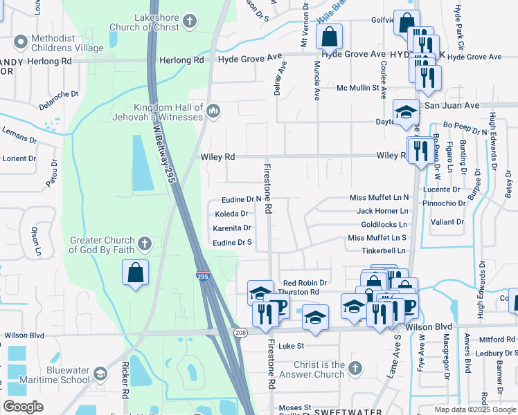 map of restaurants, bars, coffee shops, grocery stores, and more near 2311 Mc Carty Drive in Jacksonville