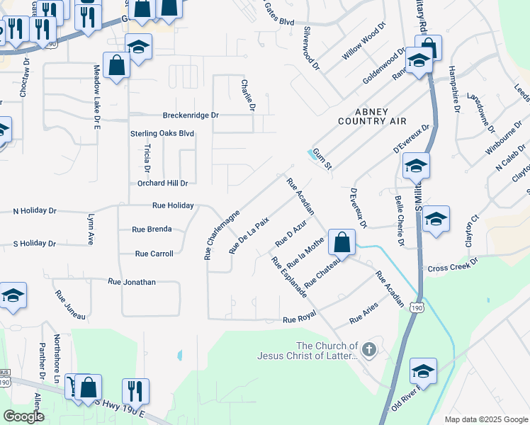 map of restaurants, bars, coffee shops, grocery stores, and more near 127 Rue De La Paix in Slidell