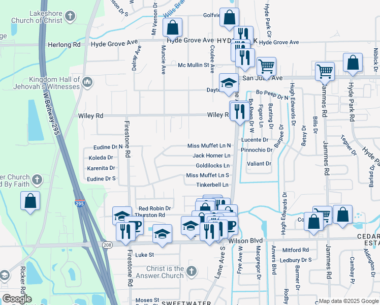 map of restaurants, bars, coffee shops, grocery stores, and more near 6863 Jack Horner Lane in Jacksonville