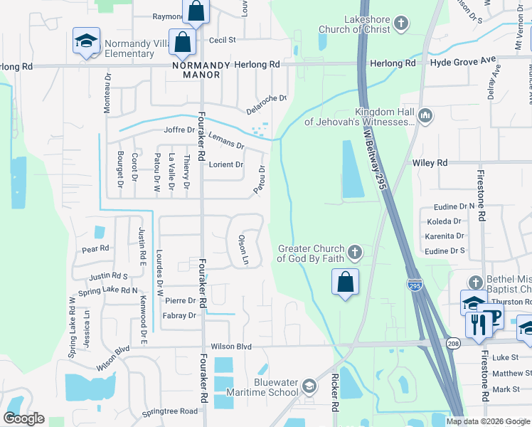 map of restaurants, bars, coffee shops, grocery stores, and more near 2385 Winterwood Circle East in Jacksonville