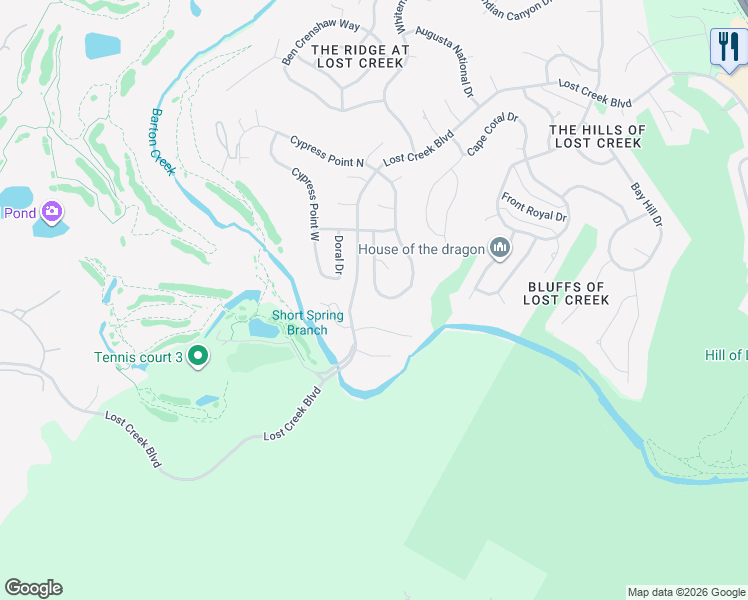 map of restaurants, bars, coffee shops, grocery stores, and more near 6210 Turtle Point Drive in Austin