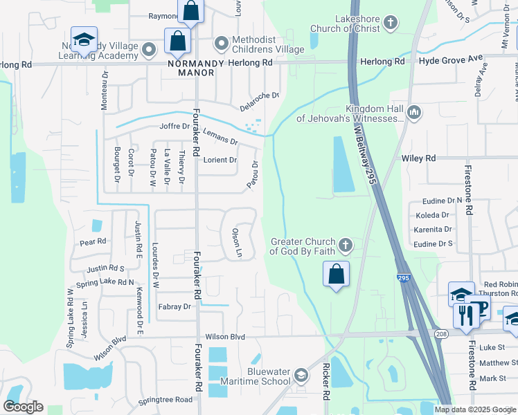 map of restaurants, bars, coffee shops, grocery stores, and more near 2385 Winterwood Circle East in Jacksonville