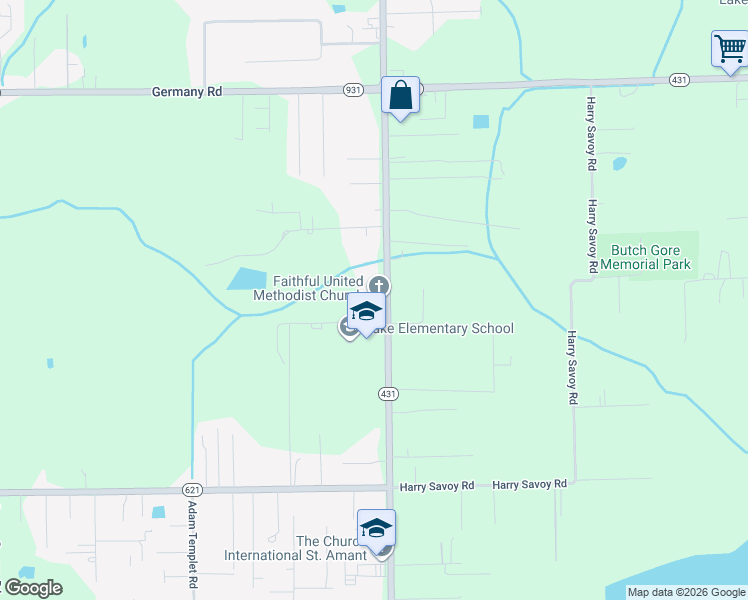 map of restaurants, bars, coffee shops, grocery stores, and more near 43504 Elwin Duhe Rd in Gonzales