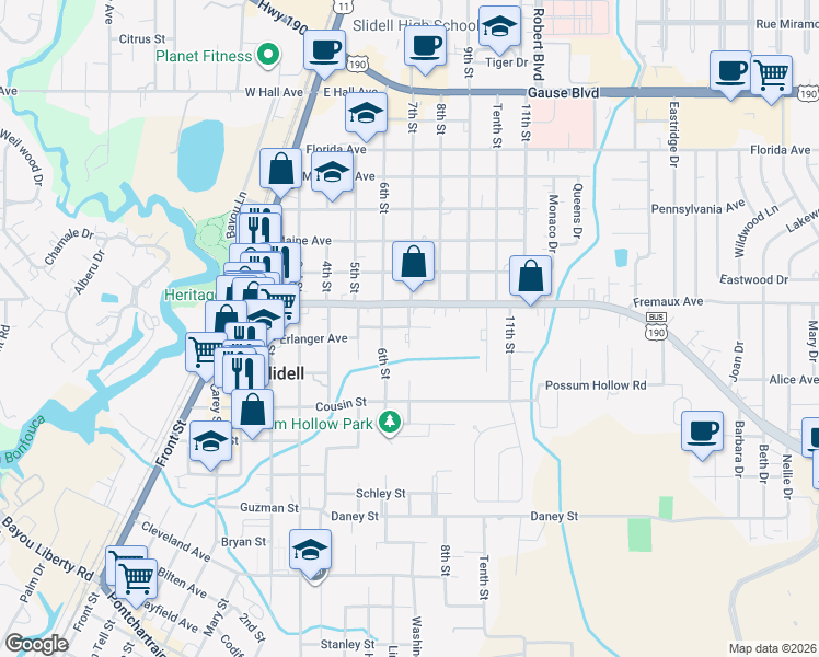 map of restaurants, bars, coffee shops, grocery stores, and more near 2003 7th Street in Slidell