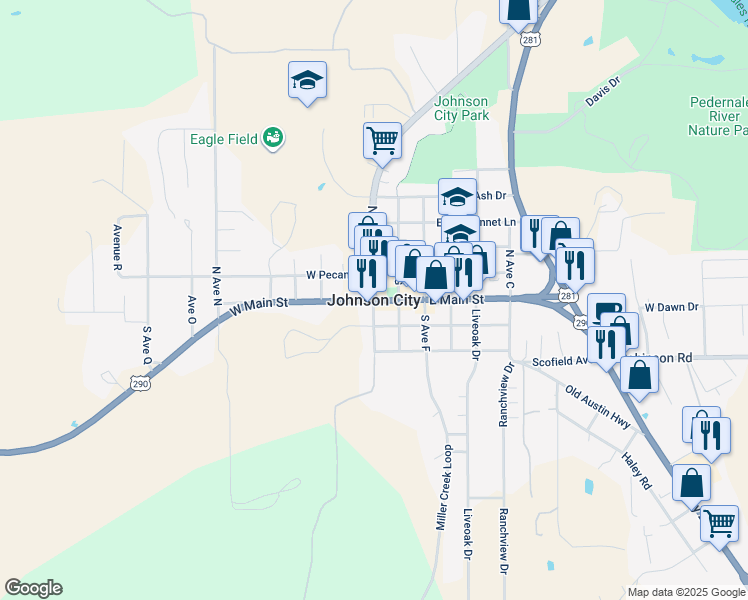 map of restaurants, bars, coffee shops, grocery stores, and more near in Johnson City