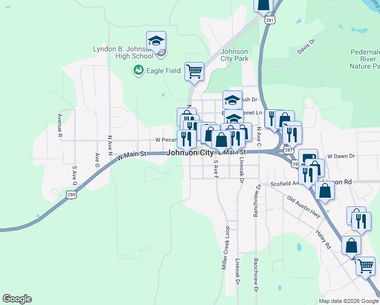 map of restaurants, bars, coffee shops, grocery stores, and more near in Johnson City