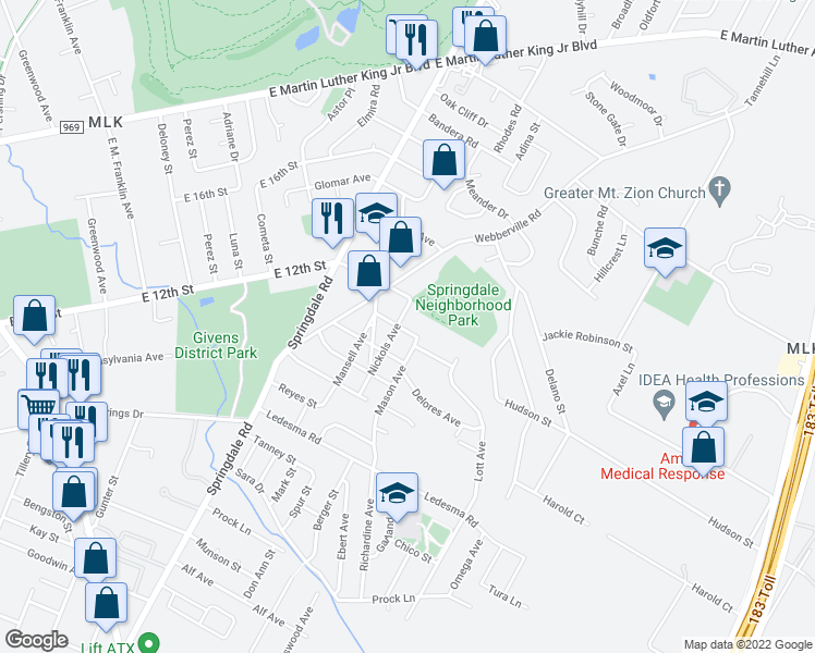 map of restaurants, bars, coffee shops, grocery stores, and more near 1166 Nickols Avenue in Austin