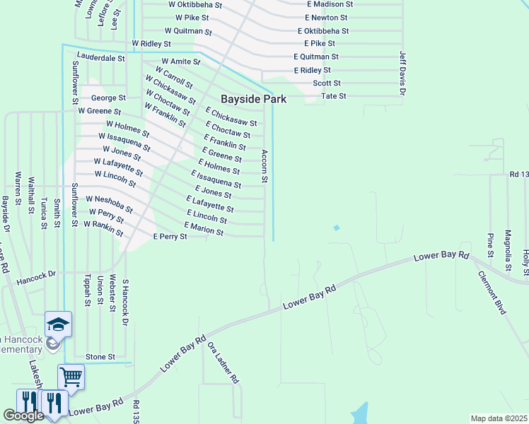 map of restaurants, bars, coffee shops, grocery stores, and more near 7050 Accorn Street in Bay St. Louis