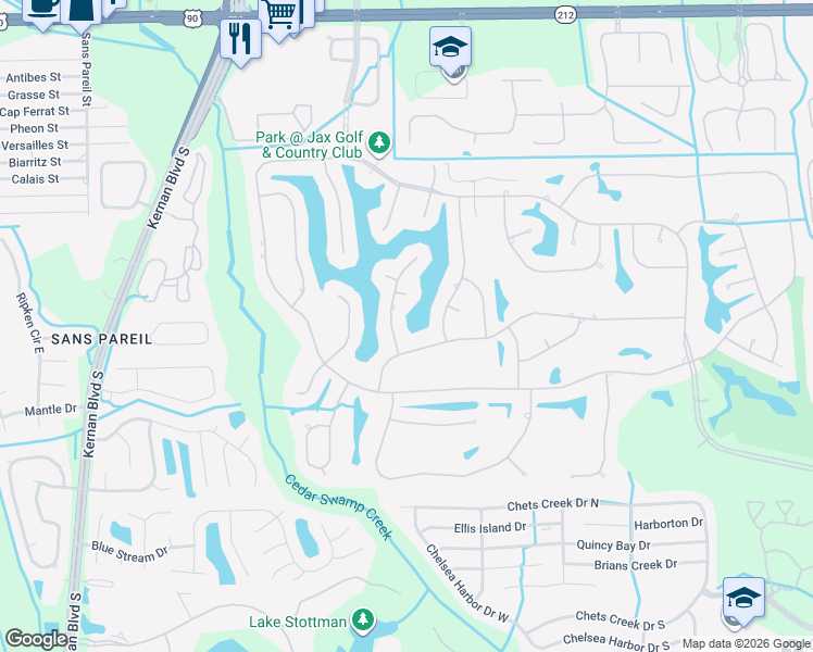 map of restaurants, bars, coffee shops, grocery stores, and more near 12819 Fenwick Island Court West in Jacksonville