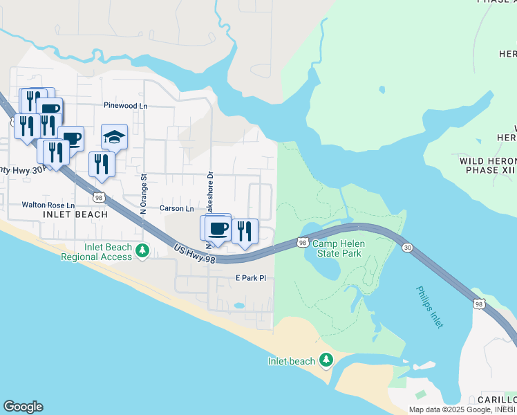 map of restaurants, bars, coffee shops, grocery stores, and more near 69 Grande Pointe Drive in Panama City Beach