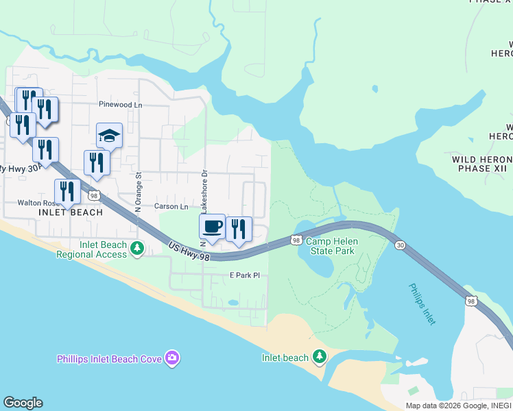 map of restaurants, bars, coffee shops, grocery stores, and more near 69 Grande Pointe Drive in Panama City Beach