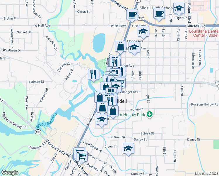 map of restaurants, bars, coffee shops, grocery stores, and more near 2044-2000 2nd Street in Slidell