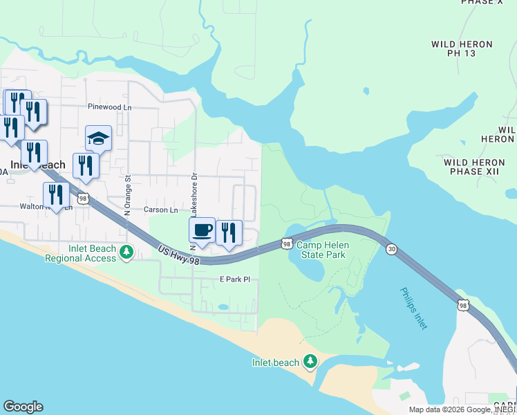map of restaurants, bars, coffee shops, grocery stores, and more near 142 Grande Pointe Circle in Rosemary Beach
