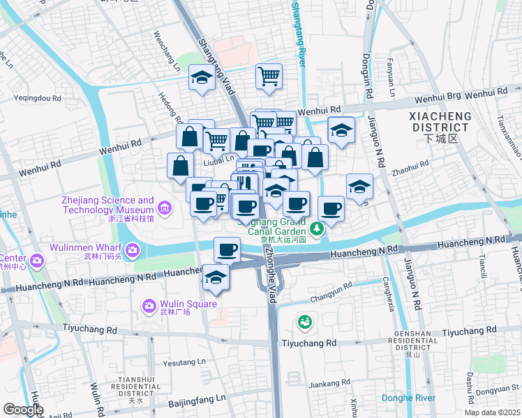 map of restaurants, bars, coffee shops, grocery stores, and more near 203 Zhao Hui Lu in Hang Zhou Shi