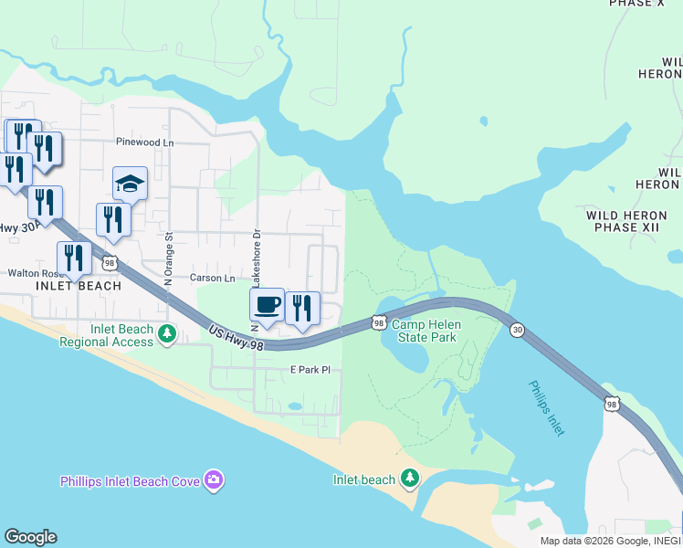 map of restaurants, bars, coffee shops, grocery stores, and more near 142 Grande Pointe Circle in Rosemary Beach