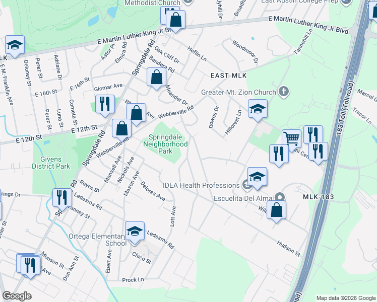 map of restaurants, bars, coffee shops, grocery stores, and more near 1313 Fort Branch Boulevard in Austin