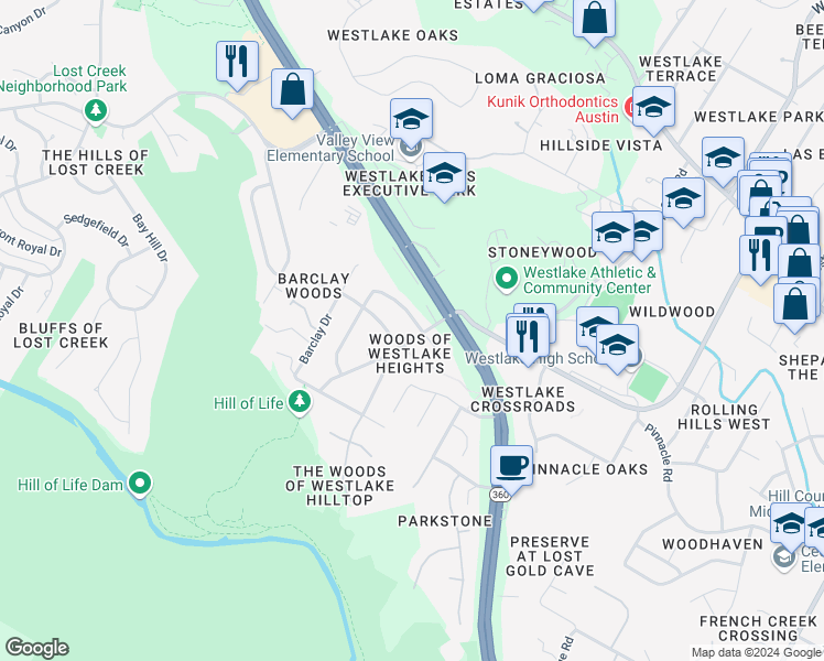 map of restaurants, bars, coffee shops, grocery stores, and more near 1301 Shannon Oaks Trail in Austin