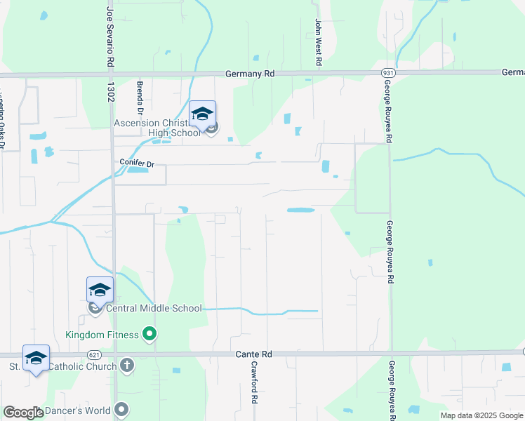 map of restaurants, bars, coffee shops, grocery stores, and more near 14267 Forest Heights Subdivision Road in Gonzales