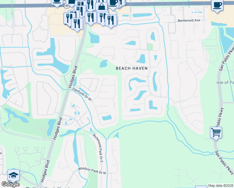 map of restaurants, bars, coffee shops, grocery stores, and more near 3739 Sea Hawk Street in Jacksonville